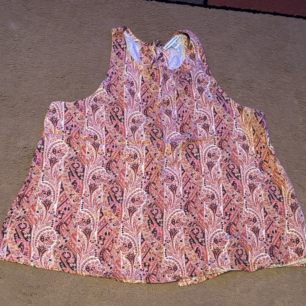 Floral Paisley Sleeveless Top - Pink and Orange